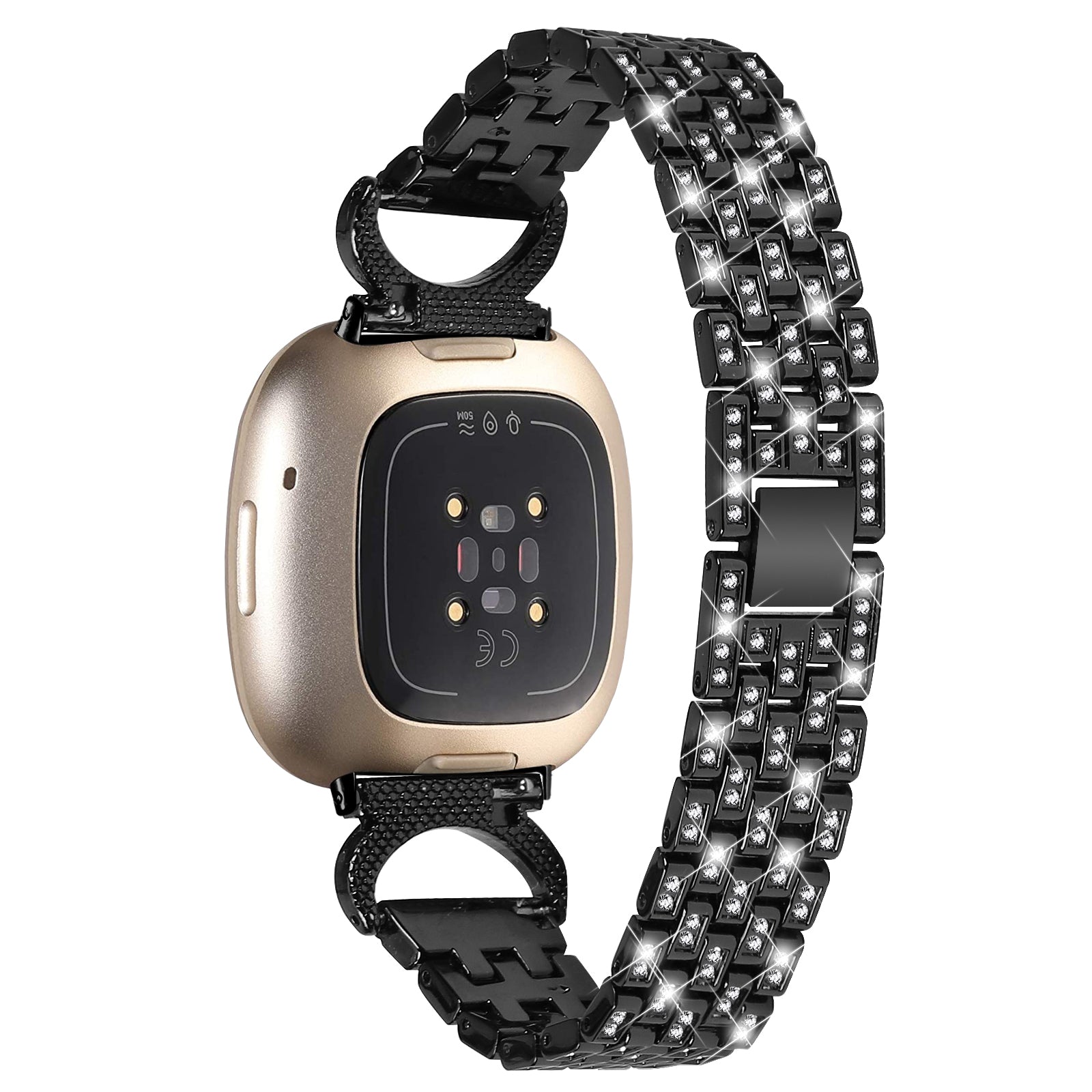 For Fitbit Versa 4 Sense 2 Stainless Steel Watch Band 5-Bead Rhinestone Decor Straps For Fitbit Versa 4 Sense 2 Stainless Steel Watch Band 5-Bead Rhinestone Decor Straps